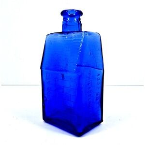 Vintage Cobalt Blue Glass Bottle Embossed Made In Taiwan Decorative 3 inch